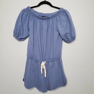 SUNDAYS ONE • Blue Off Shoulder Drawstring Waist Romper Sz Small
